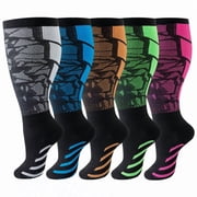 5 Pairs Plus Size Compression Socks for Men & Women Knee-High High Elasticity Leg Support for Running, Outdoor Sports, Nursing Recovery 2XL-4XL