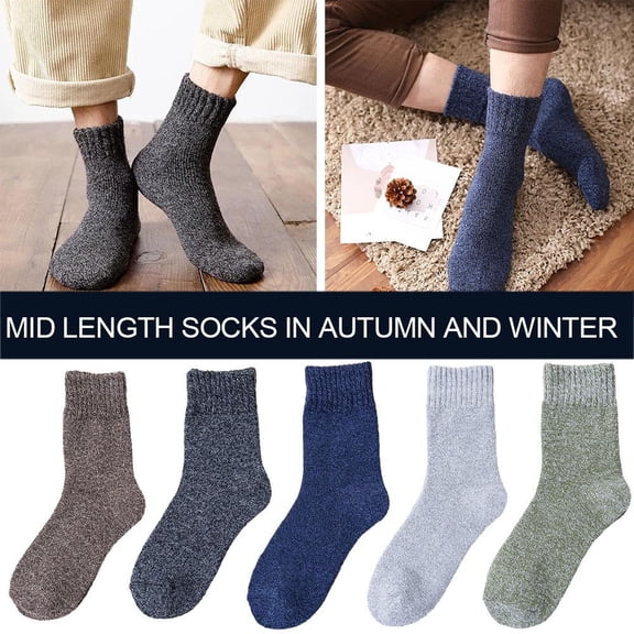 5 Pairs Plus Thick Solid Color Men Wool Socks, Thick Warm Winter Socks, Hiking Socks Soft Casual Socks For Men