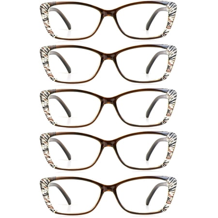 5 Pairs Reading Glasses, Blue Light Blocking Glasses, Computer Reading Glasses for Women and Men, Fashion Rectangle Eyewear Frame(5 Brown, +2.50 Magnification)