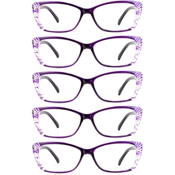 5 Pairs Reading Glasses, Blue Light Blocking Glasses, Computer Reading Glasses for Women and Men, Fashion Rectangle Eyewear Frame(5 Purple, +2.00 Magnification)