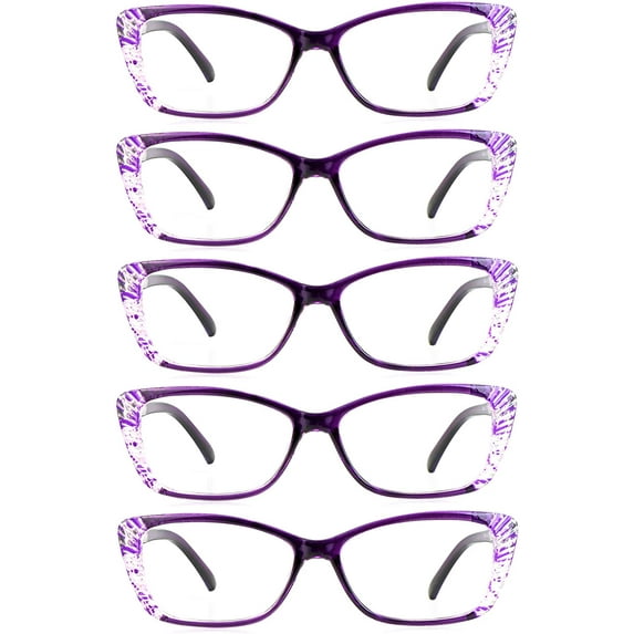 5 Pairs Reading Glasses, Blue Light Blocking Glasses, Computer Reading Glasses for Women and Men, Fashion Rectangle Eyewear Frame(5 Purple, +4.00 Magnification)