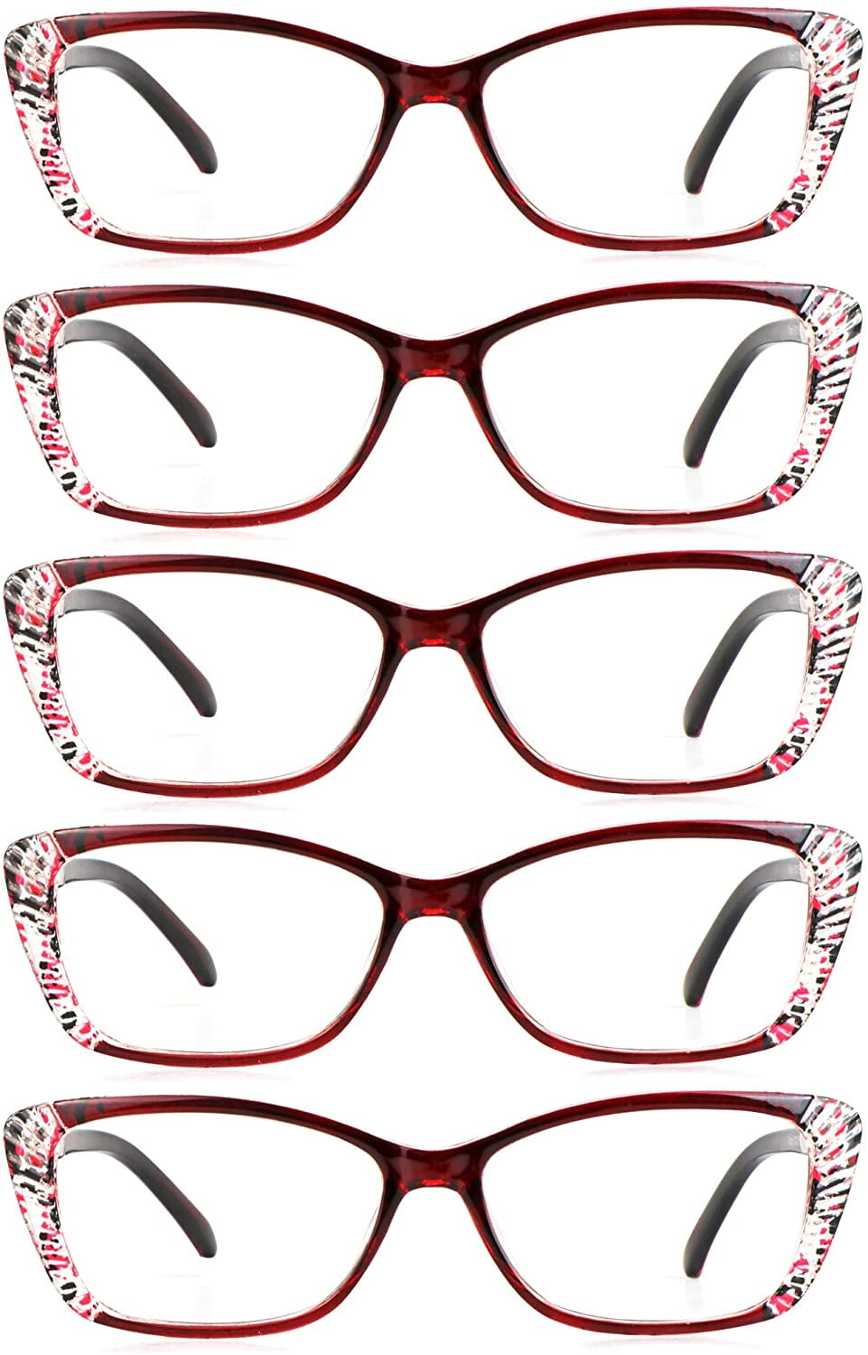 5 Pairs Reading Glasses, Blue Light Blocking Glasses, Computer Reading Glasses for Women and Men, Fashion Rectangle Eyewear Frame(5 Red, +2.75 Magnification)