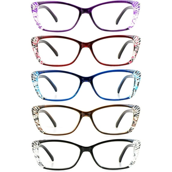 5 Pairs Reading Glasses, Blue Light Blocking Glasses, Computer Reading Glasses for Women and Men, Fashion Rectangle Eyewear Frame(5 colors, +2.00 Magnification)