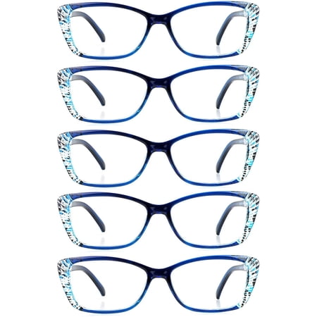 5 Pairs Reading Glasses, Blue Light Blocking Glasses, Computer Reading Glasses for Women and Men, Fashion Rectangle Eyewear Frame(5 Blue, +1.00 Magnification)