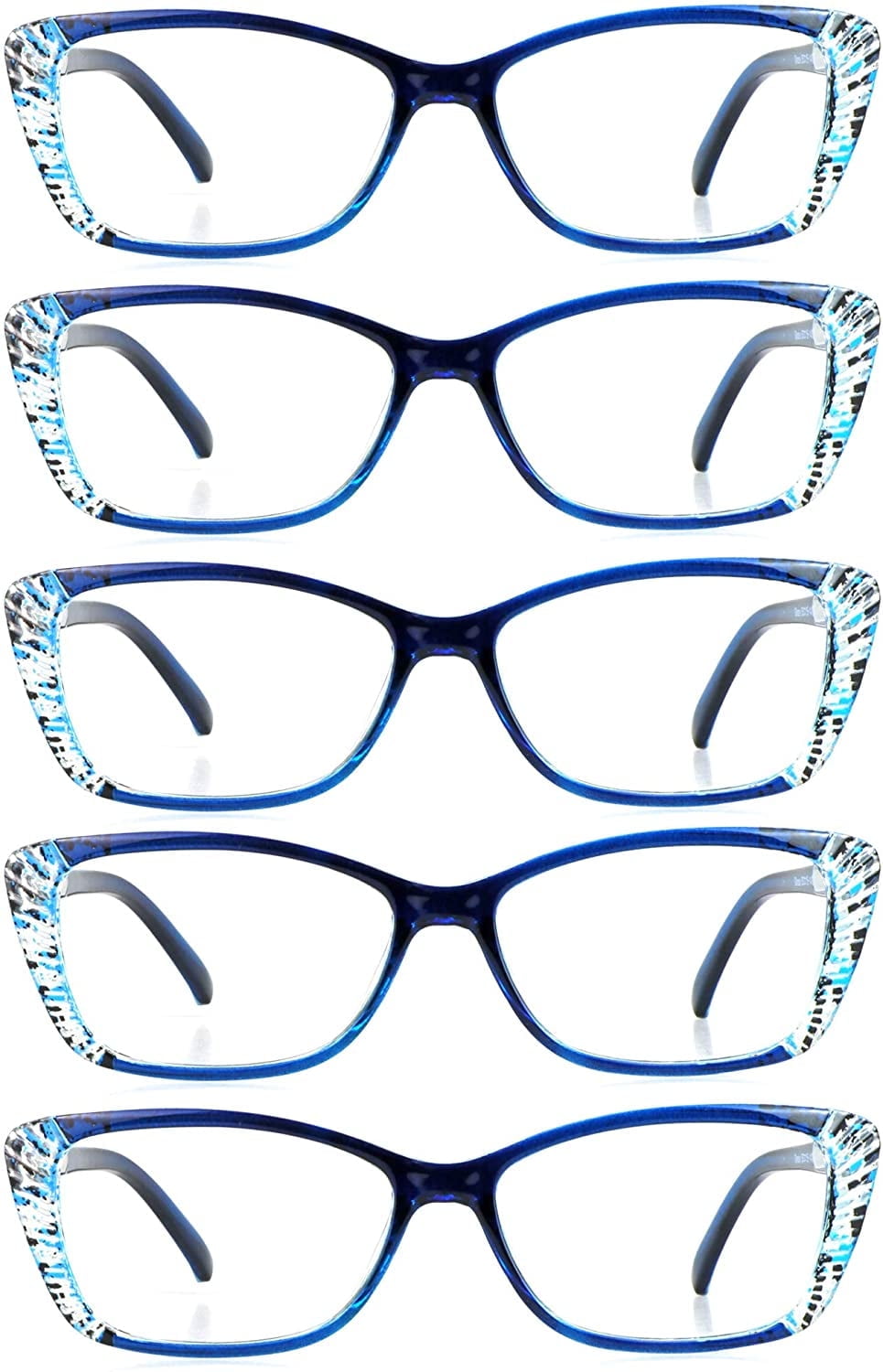 5 Pairs Reading Glasses, Blue Light Blocking Glasses, Computer Reading Glasses for Women and Men, Fashion Rectangle Eyewear Frame(5 Blue, +1.25 Magnification)
