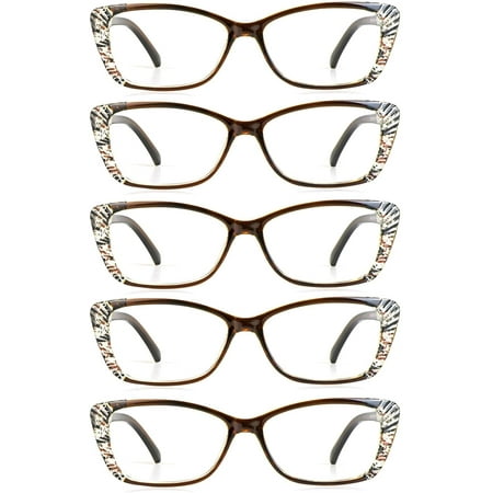 5 Pairs Reading Glasses, Blue Light Blocking Glasses, Computer Reading Glasses for Women and Men, Fashion Rectangle Eyewear Frame(5 Brown, +3.50 Magnification)