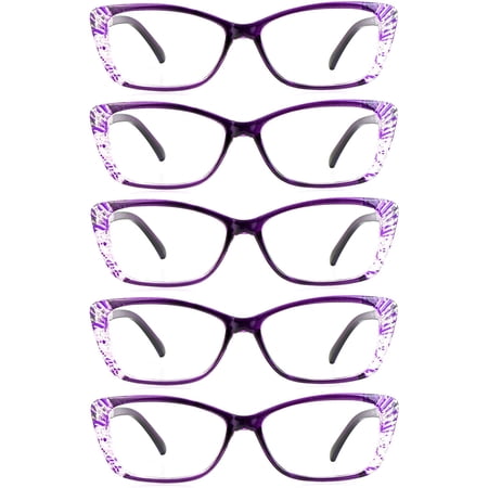 5 Pairs Reading Glasses, Blue Light Blocking Glasses, Computer Reading Glasses for Women and Men, Fashion Rectangle Eyewear Frame(5 Purple, +1.00 Magnification)