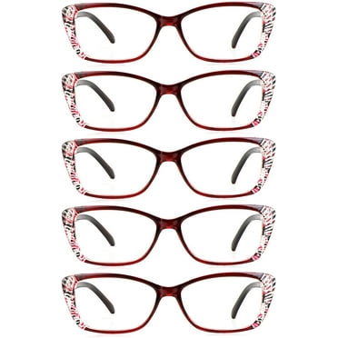 5 Pairs Reading Glasses, Blue Light Blocking Glasses, Computer Reading Glasses for Women and Men, Fashion Rectangle Eyewear Frame(5 Red, +3.00 Magnification)