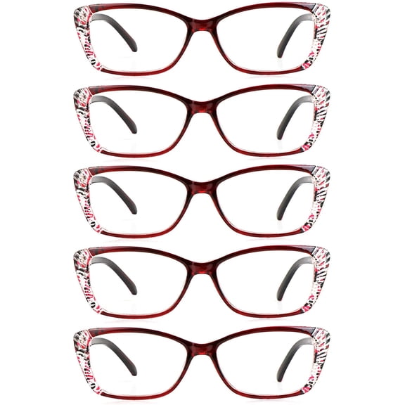 5 Pairs Reading Glasses, Blue Light Blocking Glasses, Computer Reading Glasses for Women and Men, Fashion Rectangle Eyewear Frame(5 Red, +4.00 Magnification)