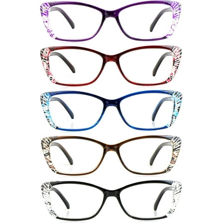 5 Pairs Reading Glasses, Blue Light Blocking Glasses, Computer Reading Glasses for Women and Men, Fashion Rectangle Eyewear Frame(5 colors, +2.50 Magnification)