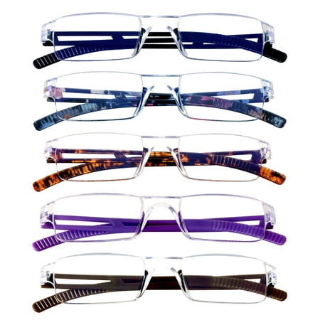 5 Pairs Reading Glasses, Blue Light Blocking Glasses, Computer Reading Glasses for Women and Men, Fashion Square Eyewear Frame (5 Color,+2.25 Magnification)