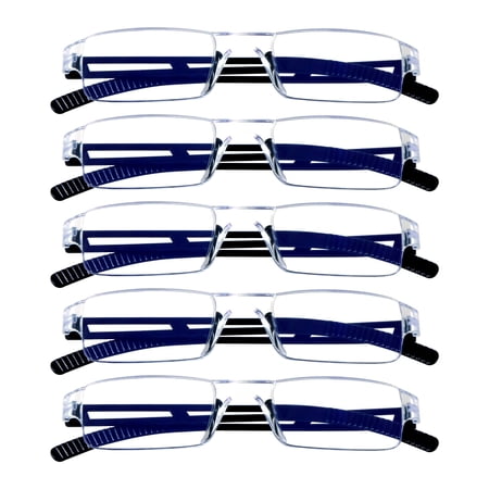 5 Pairs Reading Glasses, Blue Light Blocking Glasses, Computer Reading Glasses for Women and Men, Fashion Square Eyewear Frame (Black,+4.00 Magnification)