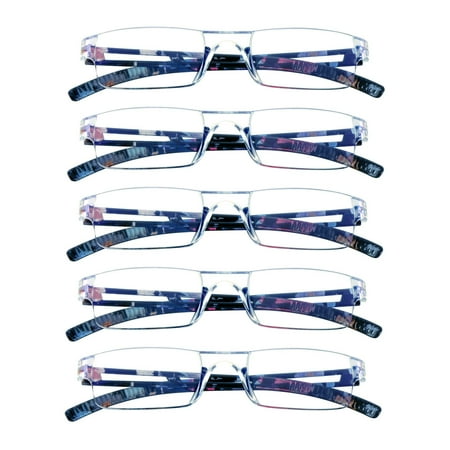 5 Pairs Reading Glasses, Blue Light Blocking Glasses, Computer Reading Glasses for Women and Men, Fashion Square Eyewear Frame (Blue Floral,+2.00 Magnification)