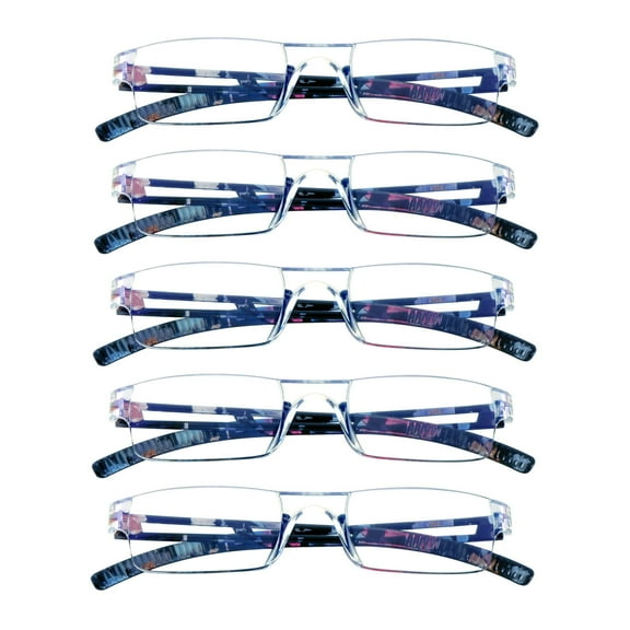 VisionGlobal 5 Pack Blue Light Blocking Reading Glasses, Fashion Square Computer Eyeglasses for Men Women (Blue Floral,+3.75 Magnification)
