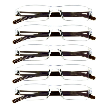 5 Pairs Reading Glasses, Blue Light Blocking Glasses, Computer Reading Glasses for Women and Men, Fashion Square Eyewear Frame (Brown,+1.50 Magnification)