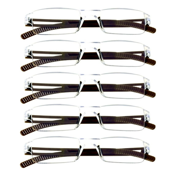 5 Pairs Reading Glasses, Blue Light Blocking Glasses, Computer Reading Glasses for Women and Men, Fashion Square Eyewear Frame (Brown,+1.50 Magnification)