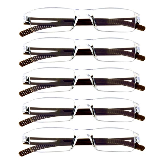 5 Pairs Reading Glasses, Blue Light Blocking Glasses, Computer Reading Glasses for Women and Men, Fashion Square Eyewear Frame (Brown,+2.00 Magnification)