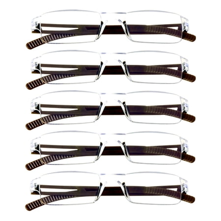 5 Pairs Reading Glasses, Blue Light Blocking Glasses, Computer Reading Glasses for Women and Men, Fashion Square Eyewear Frame (Brown,+3.00 Magnification)