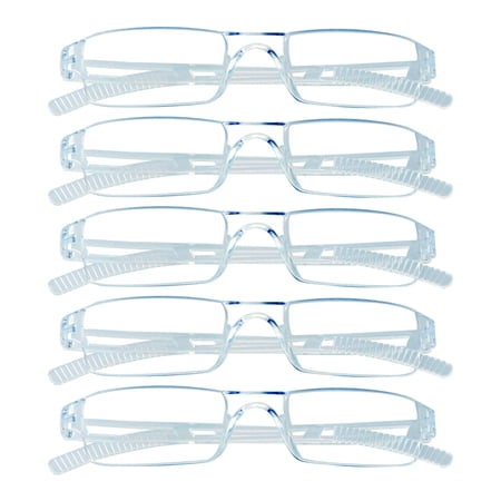 5 Pairs Reading Glasses, Blue Light Blocking Glasses, Computer Reading Glasses for Women and Men, Fashion Square Eyewear Frame (Clear,+1.50 Magnification)