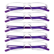 VisionGlobal 5 Pack Blue Light Blocking Reading Glasses, Fashion Square Computer Eyeglasses for Men Women Purple,+1.50 Magnification