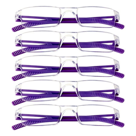 5 Pairs Reading Glasses, Blue Light Blocking Glasses, Computer Reading Glasses for Women and Men, Fashion Square Eyewear Frame (Purple,+4.50 Magnification)
