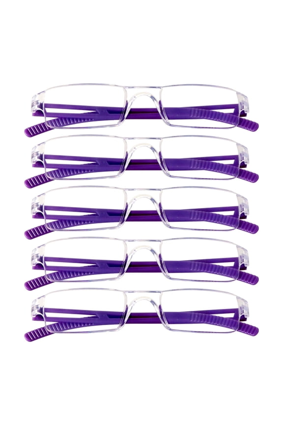 5 Pack Blue Light Blocking Reading Glasses, Fashion Square Computer Eyeglasses for Men Women (Purple,+4.50 Magnification)