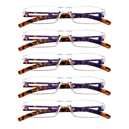 5 Pairs Reading Glasses, Blue Light Blocking Glasses, Computer Reading Glasses for Women and Men, Fashion Square Eyewear Frame (Tortoise,+3.00 Magnification)