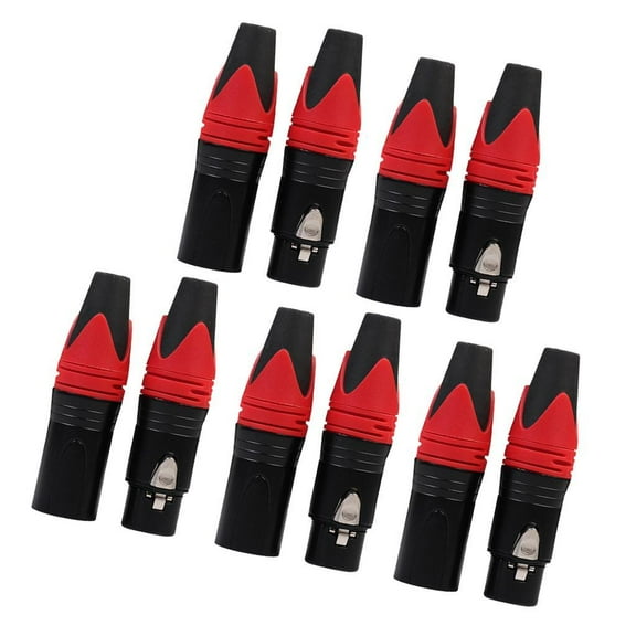 5 Pairs Red 3 Pin XLR Cable Connector Male and Female with PVC Housing and Metal End Contacts Mic Cable Plug Connector