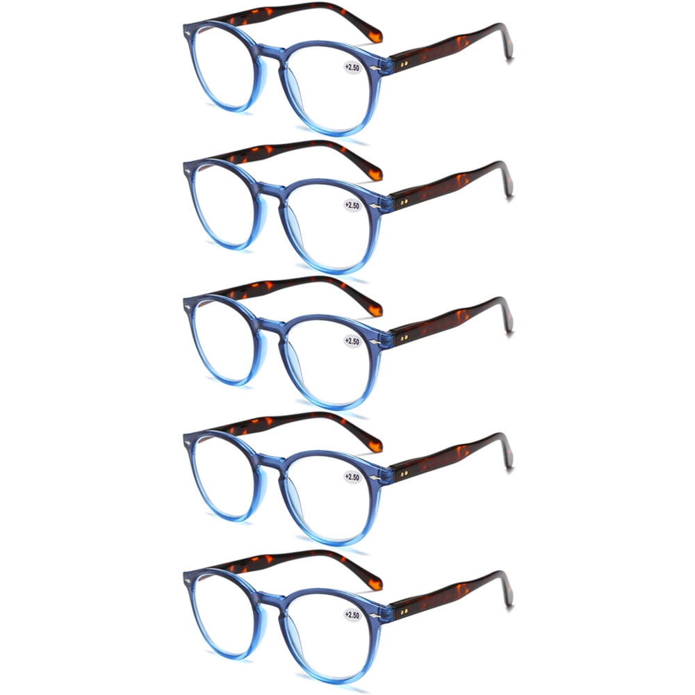 5 Pairs of Retro Round Blue Light Blocking Reading Glasses 2.50,HD Trendy Classic Blue Presbyopic Glasses, Spring Hinge Readers +2.50 for Women and Men