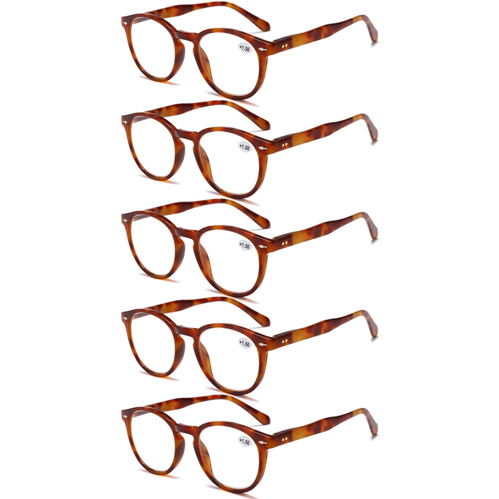 5 Pairs of Retro Round Blue Light Blocking Reading Glasses 3.00,HD Trendy Classic Tortoiseshell Presbyopic Glasses, Spring Hinge Readers +3.00 for Women and Men