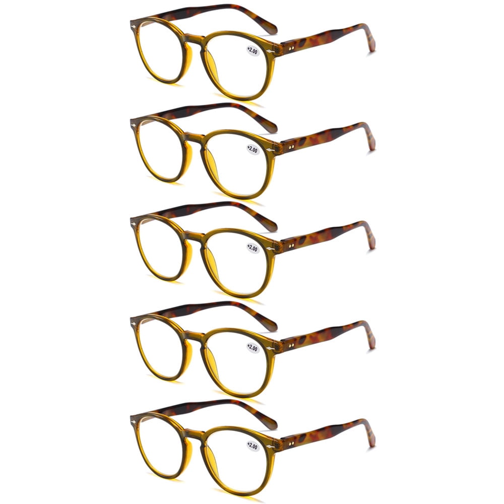 5 Pairs of Retro Round Blue Light Blocking Reading Glasses 3.50,HD Trendy Classic Green Presbyopic Glasses, Spring Hinge Readers +3.50 for Women and Men