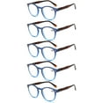 thumbnail image 1 of 5 Pairs of Retro Round Blue Light Blocking Reading Glasses 4.00,HD Trendy Classic Blue Presbyopic Glasses, Spring Hinge Readers +4.00 for Women and Men, 1 of 5