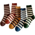 thumbnail image 1 of 5 Pairs Retro Style Colorful Striped Socks, Cute Athletic Crew socks for Women, 1 of 6