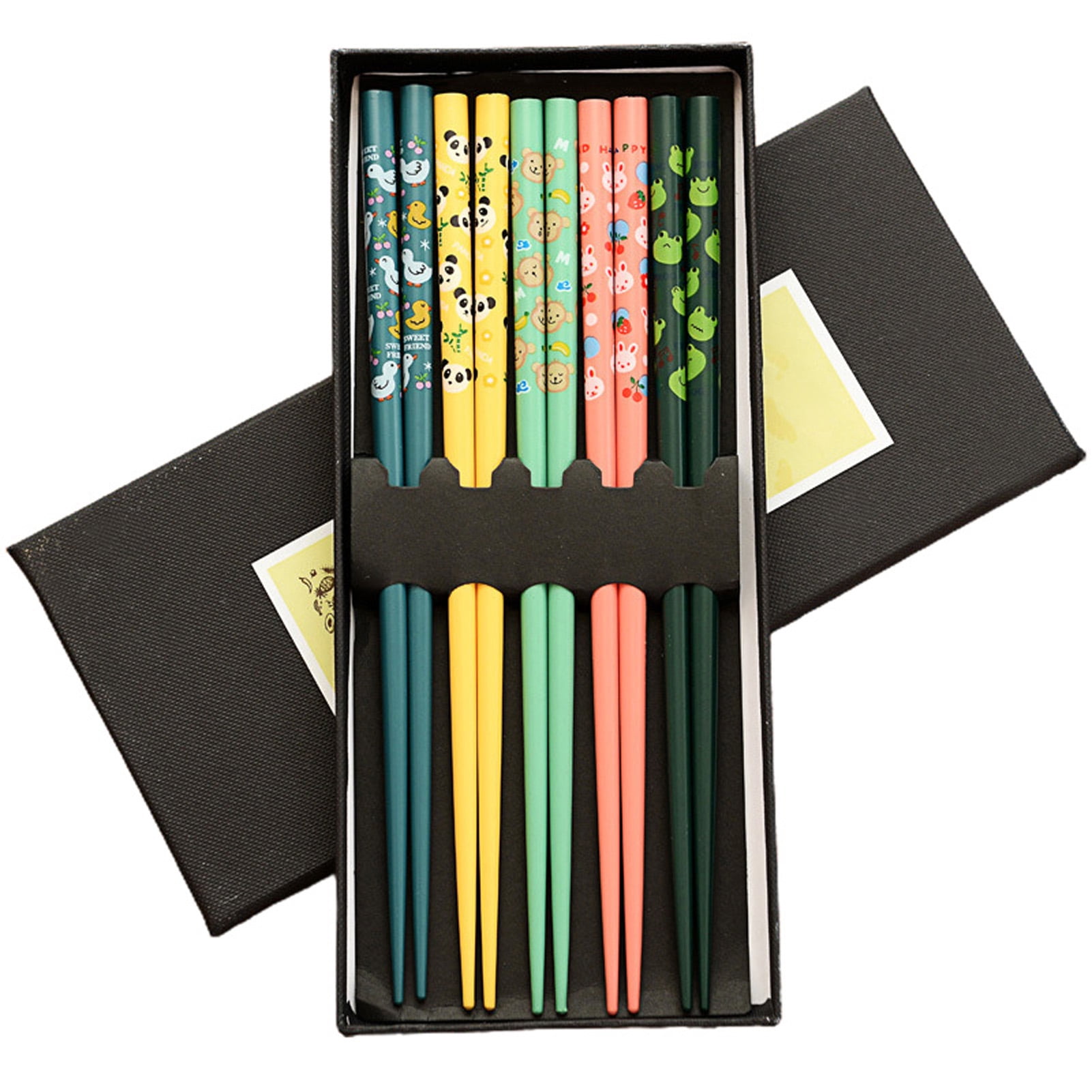 LYART 5 Pairs Training Chopsticks - Reusable Wooden Chopsticks With Helpers For Kids & Beginners