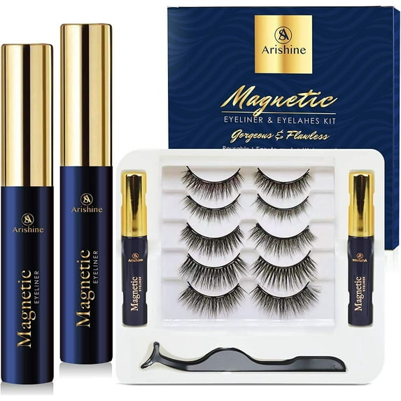 5 Pairs Reusable Magnetic Eyelashes and 2 Tubes of Magnetic Eyeliner Kit, Upgraded 3D Magnetic Eyelashes Kit With Tweezers Inside, Magnetic Eyeliner and Magnetic Eyelash Kit - No Glue Needed502