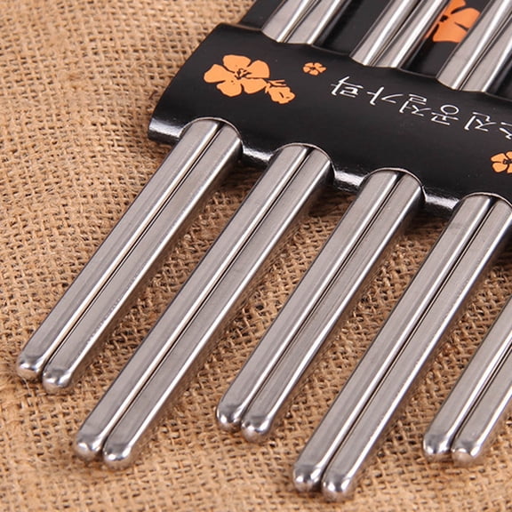 5 Pairs Reusable Stainless Steel Chopsticks - Square Non-Slip Metal Chopsticks for Sushi Ramen Noodles Cooking Dining Kitchen Home 22cm