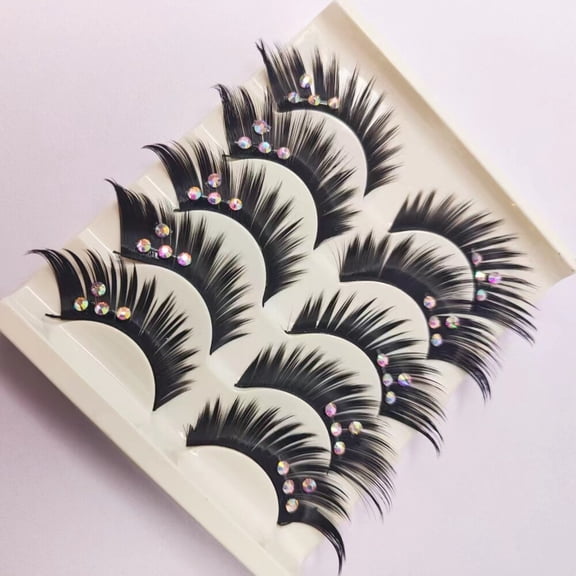 5 Pairs Rhinestone False Eyelashes, Dramatic Thick Long Lashes with Crystals for Stage Performance