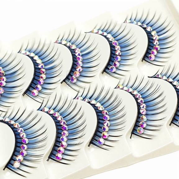 5 Pairs Rhinestone False Eyelashes, Dramatic Thick Long Lashes with Crystals for Stage Performance
