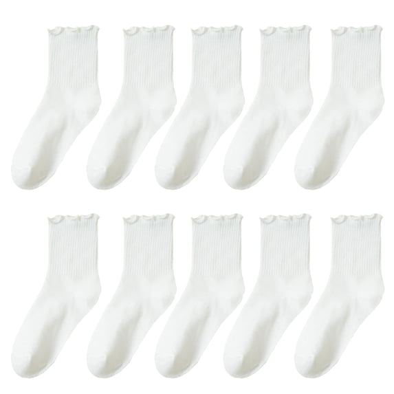 5 Pairs Ribbed Knitted Ruffle Ankle Socks for Women and Girls Elastic Cuffs Casual Frilly Dress Socks Comfort Footwear