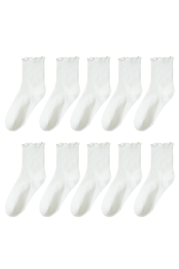 5 Pairs Ribbed Knitted Ruffle Ankle Socks for Women and Girls Elastic Cuffs Casual Frilly Dress Socks Comfort Footwear