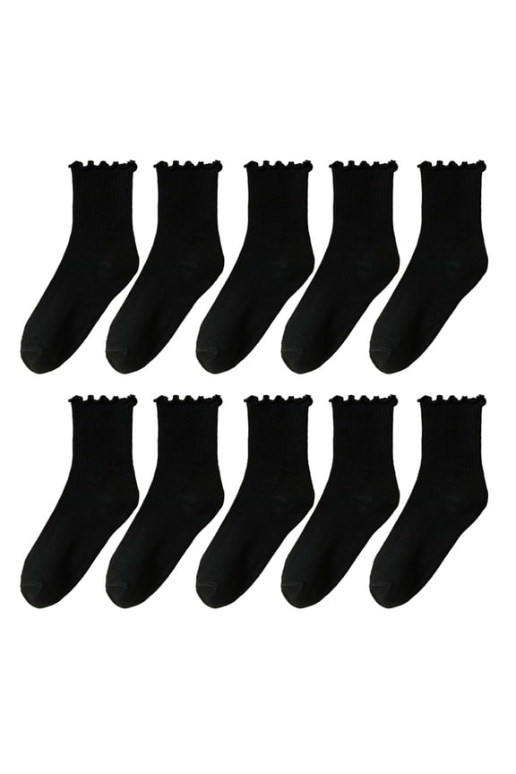 5 Pairs Ribbed Knitted Ruffle Ankle Socks for Women and Girls Elastic Cuffs Casual Frilly Dress Socks Comfort Footwear