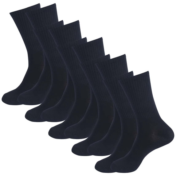 5 Pairs Ribbed Solid Cotton Crew Socks, Breathable Moisture Wicking Mid Calf Hosiery, Soft Comfort Casual Socks for Men Daily Office Walking All Season Wear Navy