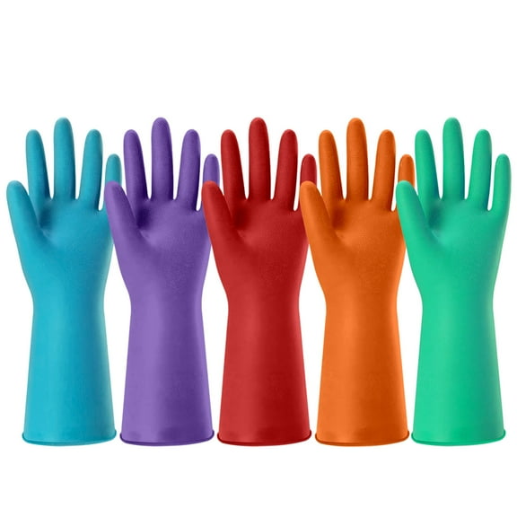 5 Pairs Rubber Cleaning Gloves for Household, Colorful Reusable Dishwashing Gloves for Kitchen