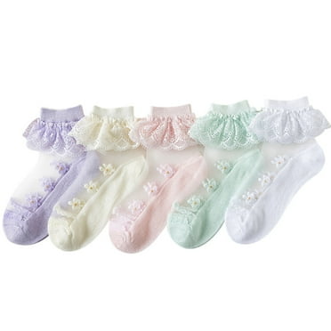 5 Pairs Ruffle Frilly Socks Toddler Girls Princess Cotton Frilly Socks Lace Ankle Dress Socks Summer Mesh Socks