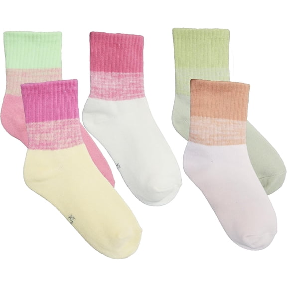 5 Pairs School Girl Crew Sock Kids Cotton Sock Atheletic Winter Warm (pink, white)