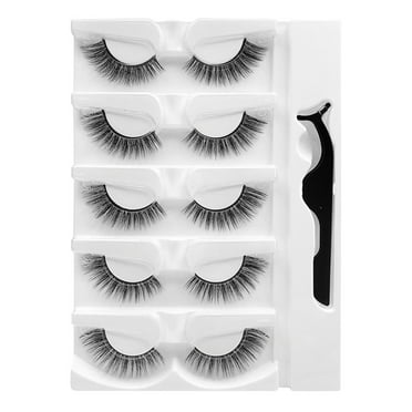5 Pairs Self Eyelashes Reusable Self False Eyelashes Natural Look No Glue Wispy Eyelashes with Tweezers Eyelashes for Beginners