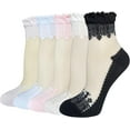 thumbnail image 1 of 5 Pairs Sheer Floral Socks for Women, Embroidered Mesh Lace Ankle Socks, Breathable Summer Cute Transparent Stockings, 1 of 7