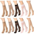 thumbnail image 1 of 5 Pairs Sheer Knee High Stockings for Women, Nylon Pop Socks Thigh High Stockings Sheer Trouser Socks, 5 Colors Ladies Knee High Stockings with Reinforced Toe Elastic Soft Nylon Socks, 1 of 6