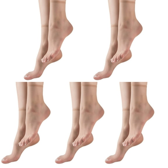 5 Pairs Silk Super Thin Sheer Ankle High Socks for Women Nonslip Elastic Top Stretch Breathable Nylon Stockings Gift
