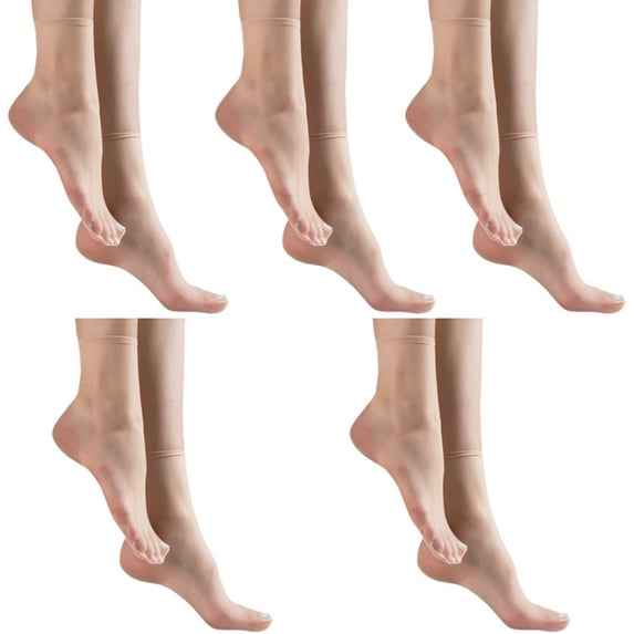 5 Pairs Silk Super Thin Sheer Ankle High Socks for Women Nonslip Elastic Top Stretch Breathable Nylon Stockings Gift